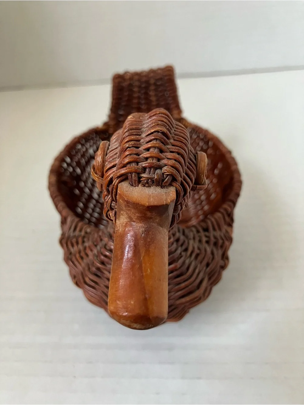 Vintage Brown Woven Duck & Handle Small Baskets Set Brown 5 to 8 Inches Each